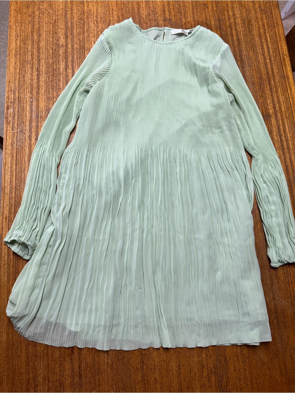 Pleated Long-Sleeve Dress in Light Mint - RD Style